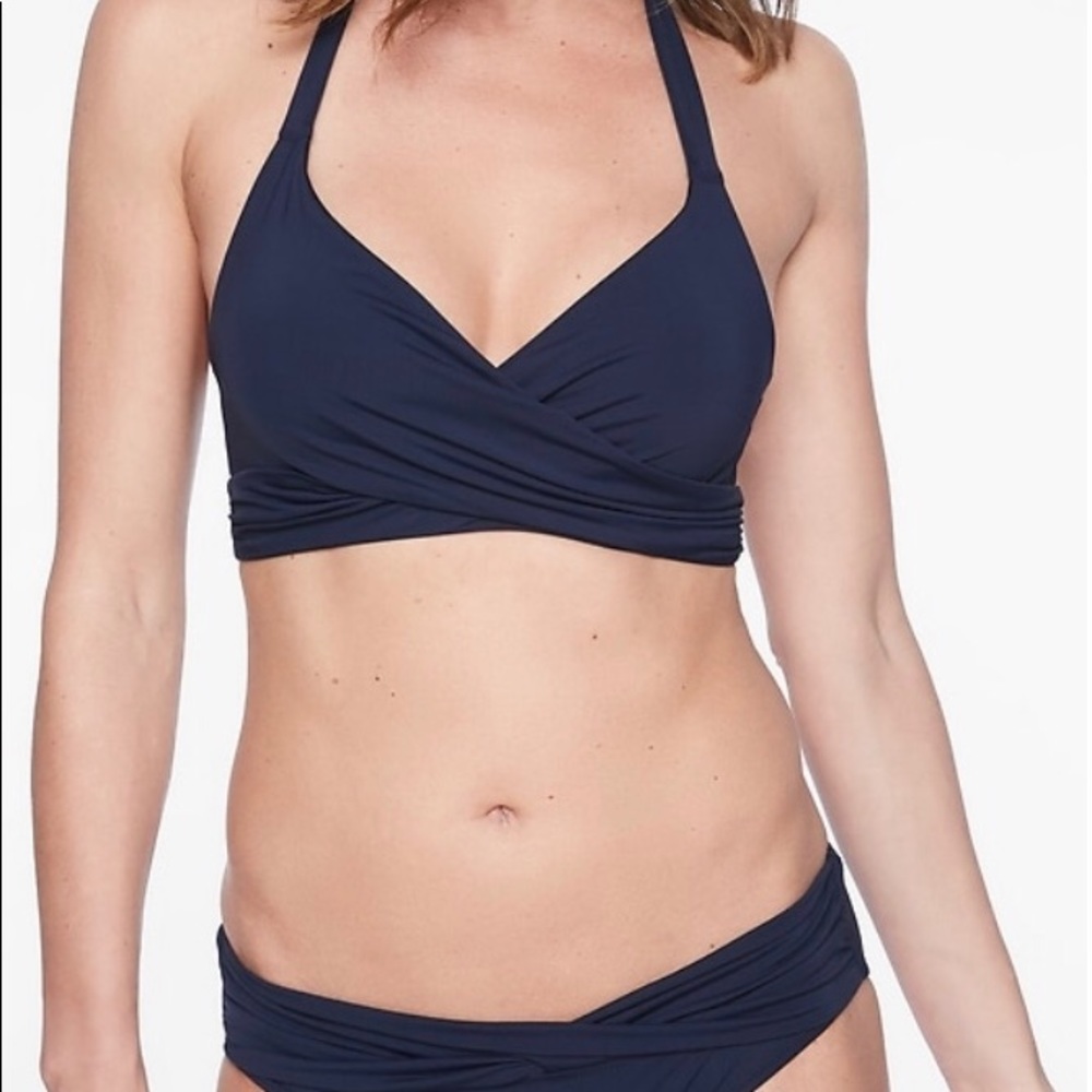 Athleta wrap halter bikini top in dress blue